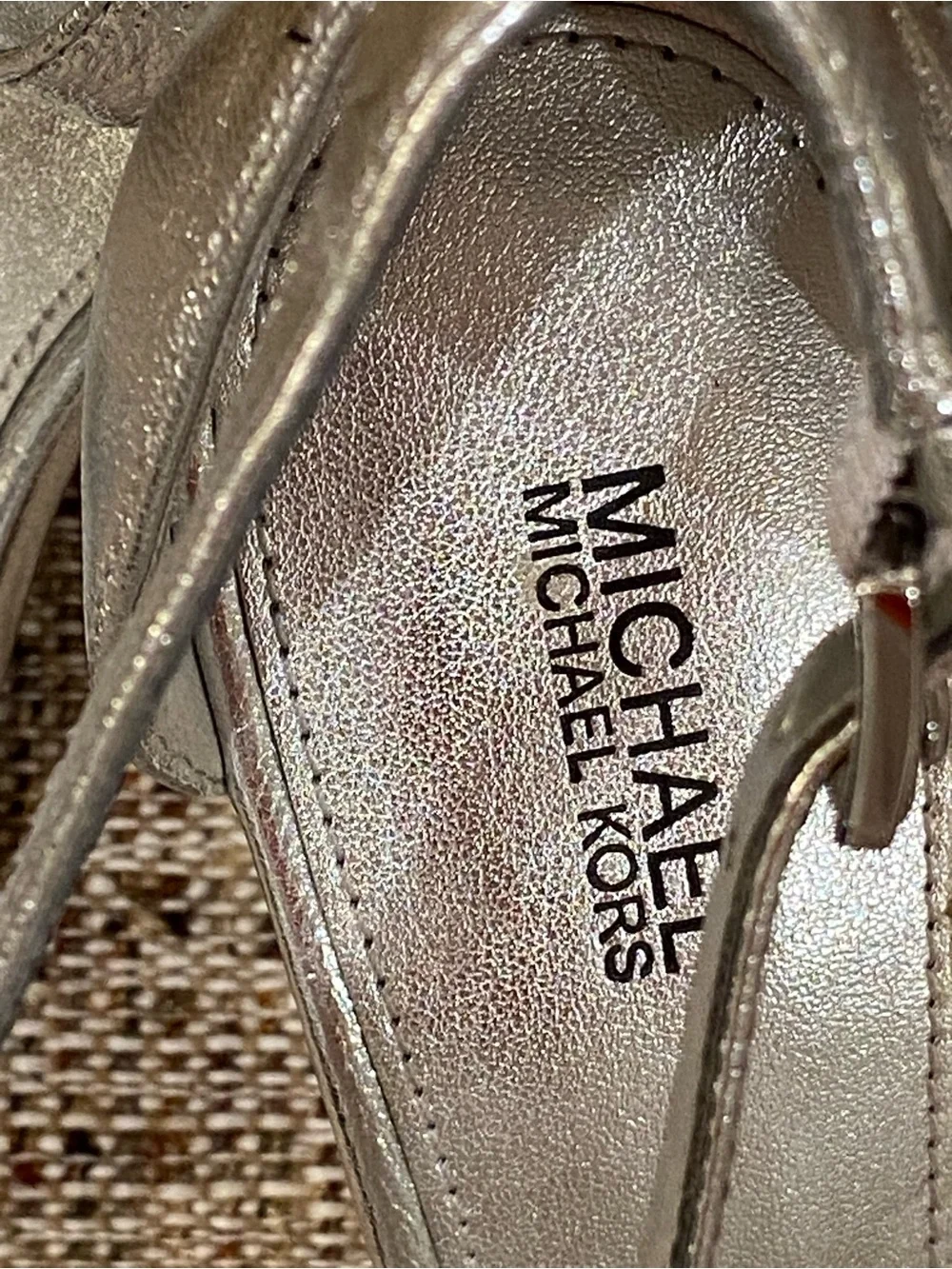 Michael Kors Silver Sequin Bow Ankle Strap Heels
